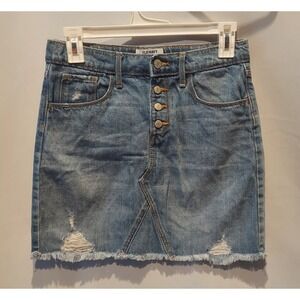 Old Navy Girls Blue Distressed Medium Wash Raw Hem 5-Pocket Skirt Size XL (14)